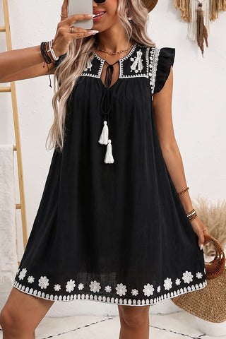 Color Block White Embroidery Casual Mini Dress