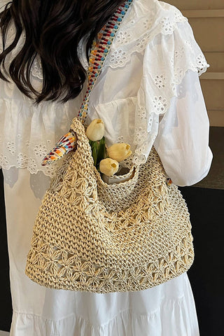 Fashion Color Block Hollow Weave Bag
