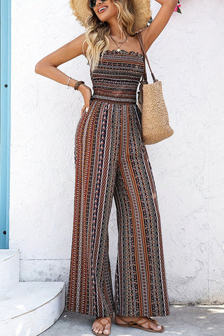 Fashion Printed Bandeau Frill Casual Jumpsuit
