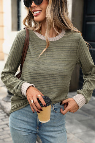 Color Block Long Sleeve Casual T-Shirt