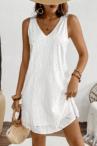 Lace Patchwork V Neck Solid Mini Dress