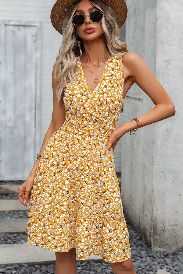 beachsissi V Neck Floral Print Tie Waist Dress Beachsissi beachsissi V Neck Floral Print Tie Waist Dress Beachsissi