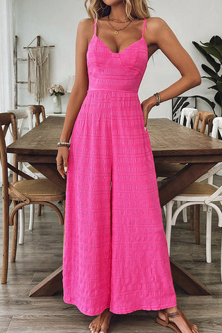 Solid Color V Neck Tie Back Casual Jumpsuit