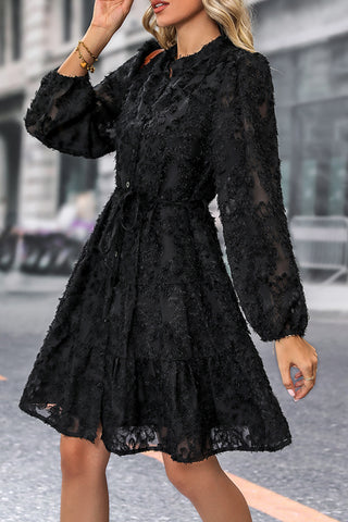 Lace Patchwork Solid Color Long Sleeve Dress