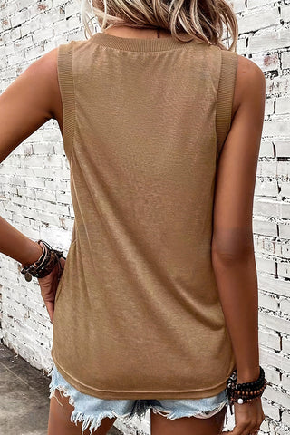 Solid Color V Neck Sleeveless Casual Top