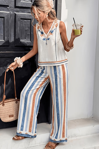 Bohemian Style V Neck Color Block Two Piece Set