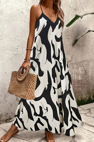 Fashion Printed V Neck Maxi Slip Dress