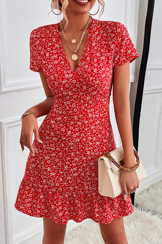 Fashion Floral Print V Neck Mini Dress