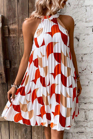 Fashion Printed Pleated Mini Dress