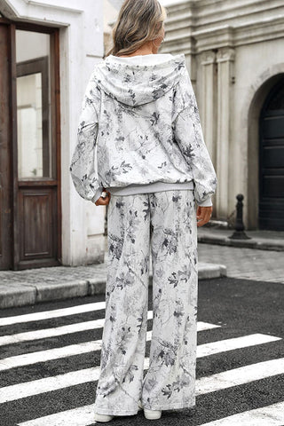 Fashion Printed Hooded Casual Two Piece Set