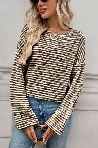 Fashion Striped Waffle Knit Casual T-shirt