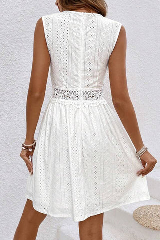 Lace Patchwork Solid V Neck Mini Dress