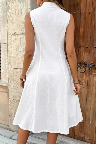 Solid Color V Neck Button Midi Dress