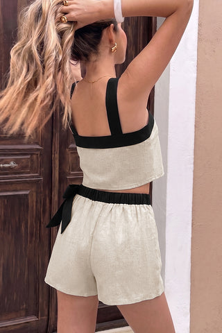Color Block Square Neck Casual Two Piece Set