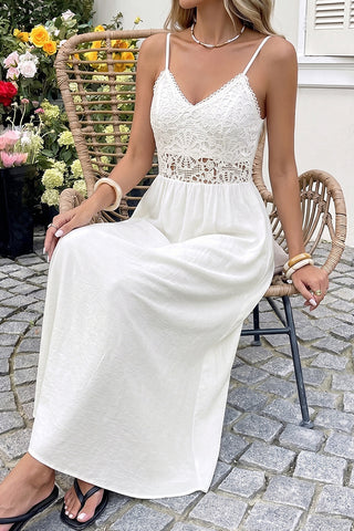 V Neck Crochet Embroidery Patchwork Dress