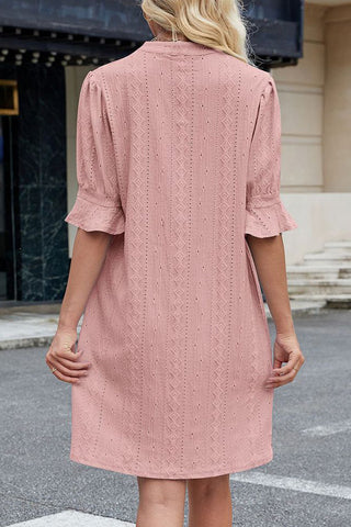 Solid Color V Neck Ruffle Sleeve Dress