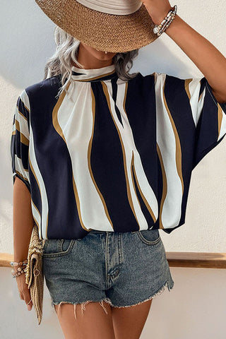 Color Block Irregular Batwing Sleeves Halter Neck Top