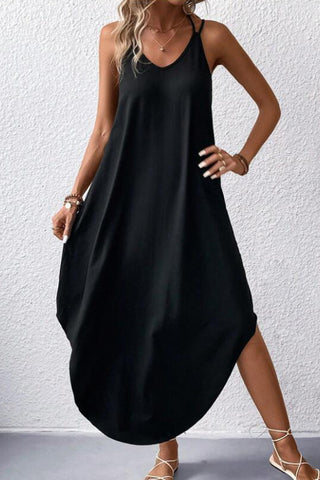 Solid Color V Neck Halter Neck Casual Dress