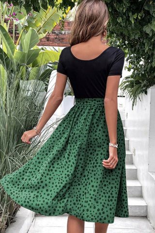 Dots Print Patchwork Tie Waist Dress