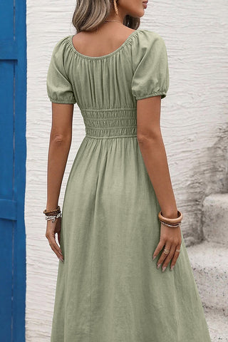 Retro Style Square Neck Solid Color Dress