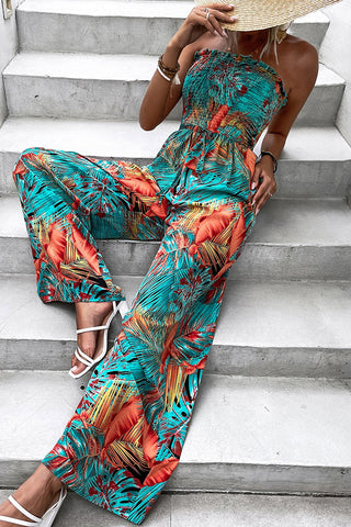 Fashion Printed Smocked Bandeau Jumpsuit