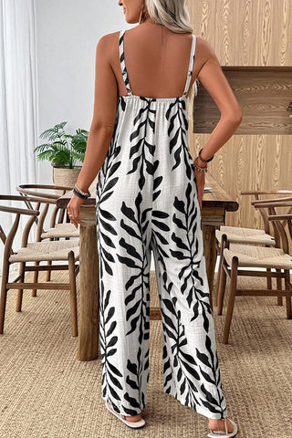 Leaf Print Resort Style Casual Jumpsuit