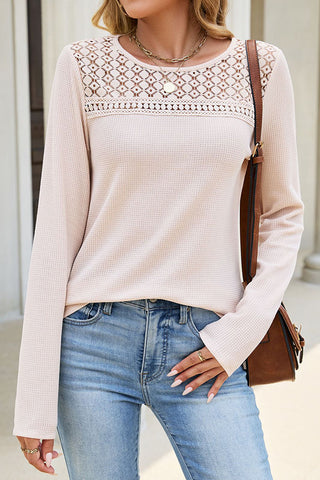 Lace Patchwork Solid Long Sleeve Casual Top