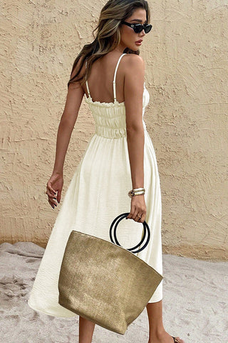 Solid Color Pleated Tie Front Frill Slip Dress