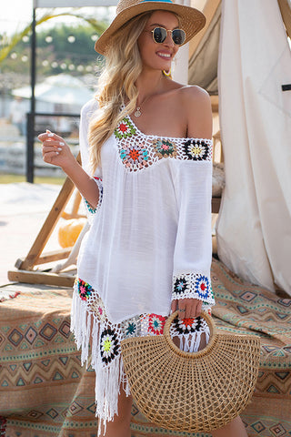 Ethnic Style V Neck Hollow Tassel Swimsuit Cover Up