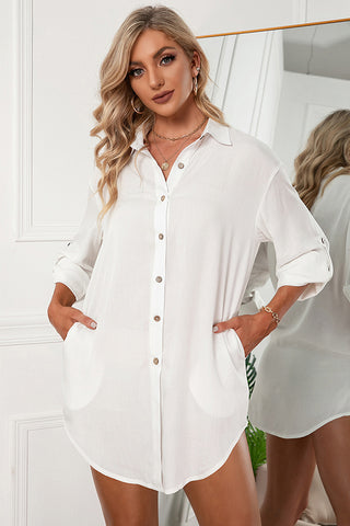 Solid Color Lapel Single Breasted Shirt Top