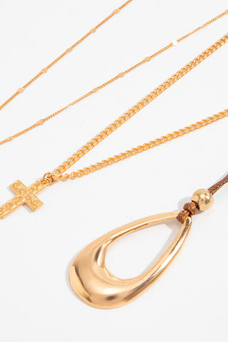 Vintage Hollow Water Drop Cross Layered Necklace