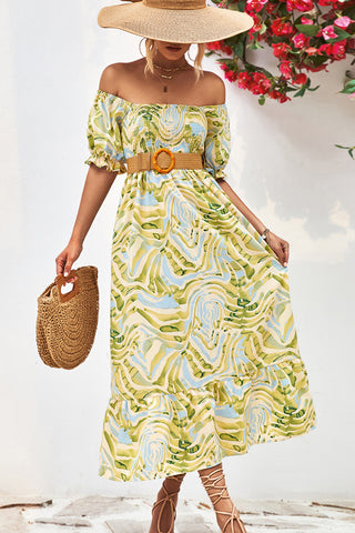 Off The Shoulder Printed Smocked Dress