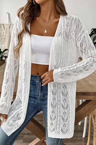 Solid Hollow Knitted Open Front Cardigan