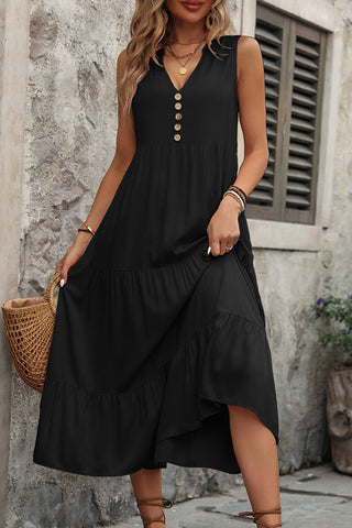V Neck Solid Color Loose Casual Dress