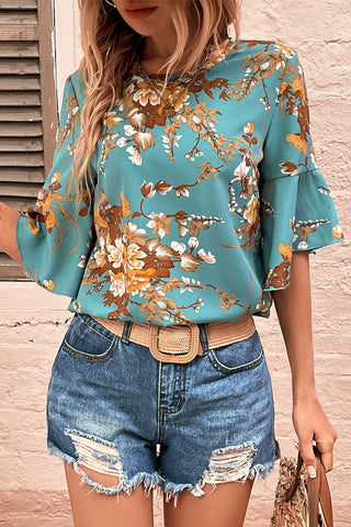 Fashion Printed Bell Sleeves Casual Top