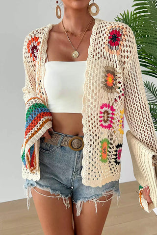 Ethnic Style Color Block Hollow Retro Cardigan