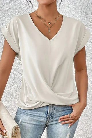 V Neck Solid Criss Cross Design Casual Top