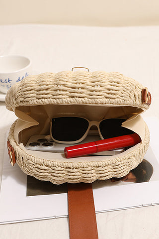 Fashion Half-Moon Color Block Weave Bag