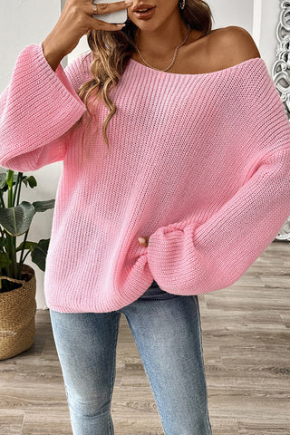 Solid Color Knitted Flared Sleeves Casual Sweater