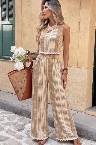 Lace Patchwork Color Block Two Piece Set
