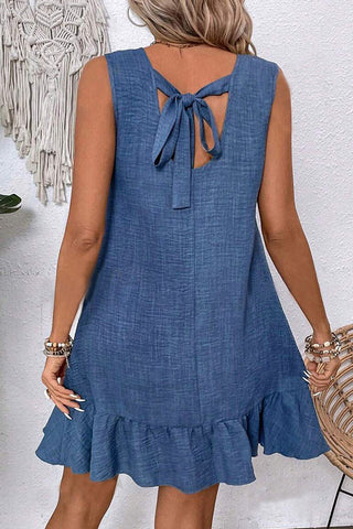 Solid Color Ruffle Hem Tie Back Mini Dress