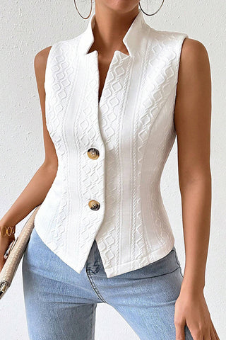 Solid Color Stand Collar Button Vest