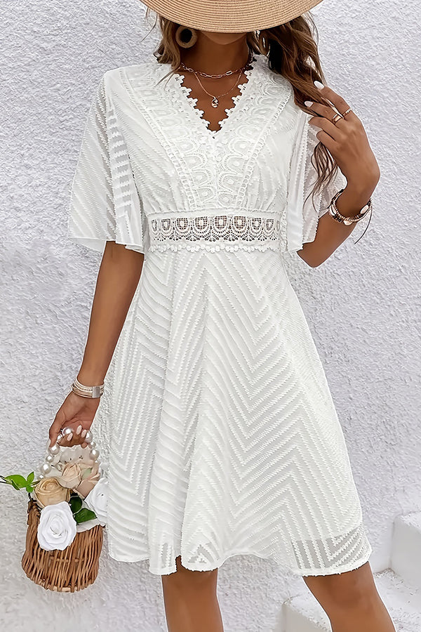 V Neck Lace Patchwork Hollow Solid Dress Beachsissi V Neck Lace Patchwork Hollow Solid Dress Beachsissi