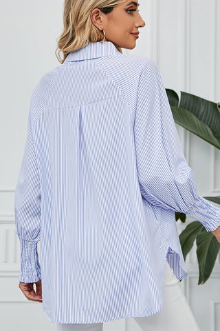 Ruched Cuff Striped Loose Fit Shirt Top
