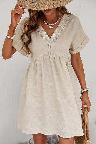 V Neck Patchwork Solid Loose Casual Dress