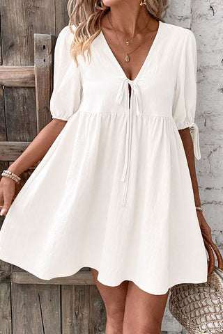 Solid Color Tie Front Casual Mini Dress