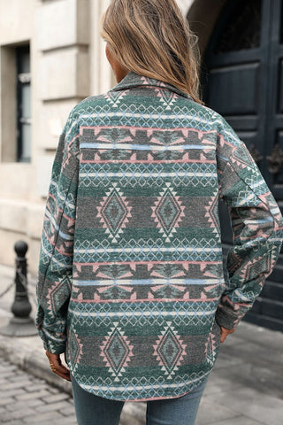 Fashion Printed Lapel Pocket Tweed Coat