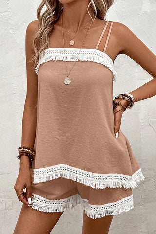 Resort Style Color Block Tassel Two Piece Set