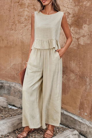 Solid Color Sleeveless Casual Two Piece Set