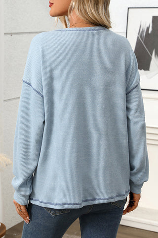 Color Block Round Neck Pocket Casual Top